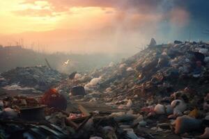 AI generated garbage pile in trash dump photo