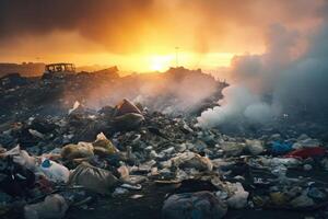 ai generado basura pila en basura tugurio foto