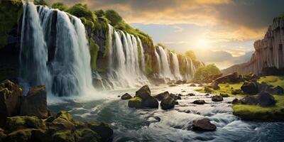 AI generated beautiful waterfalls background photo