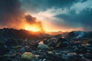 ai generado basura pila en basura tugurio foto