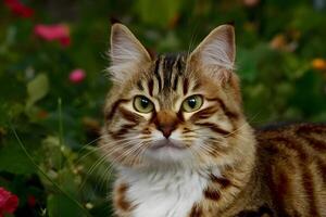 ai generado adorable atigrado gato con sorprendentes marrón y blanco piel foto