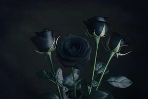 AI generated Black roses against dark background evoke a sense of mystery photo