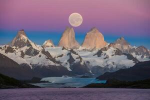 AI generated Moonrise over Patagonias skies enchants with ethereal beauty photo