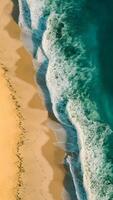AI generated Top view beach with yellow sand and foam, coastal scenery photo Vertical Mobile Wallpaper