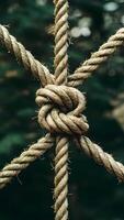 AI generated Tight shot focuses on intricately knotted rope, symbolizing strength Vertical Mobile Wallpaper photo