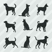 Dogs vector silhouettes bundle, Set of various pose dog collection