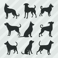 Dogs vector silhouettes bundle, Set of various pose dog collection