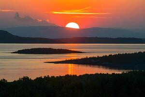 AI generated Mesmerizing sunset illuminates Lake Baikal from scenic Olkhon Island photo