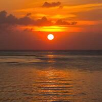 ai generado deslumbrante puesta de sol yesos un dorado resplandor terminado el tranquilo mar para social medios de comunicación enviar Talla foto