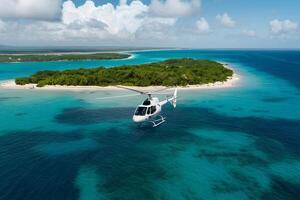 AI generated Tourist helicopter offers aerial view of Caribbean sea in Mexico photo