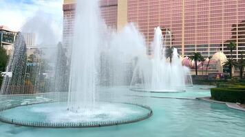 Las Vegas, Nevada, USA - 08 Apr 2024 Iconic Fountains of Las Vegas, Water fountains burst to life against the backdrop of a famous Las Vegas hotel, offering a spectacle for tourists and locals alike. video