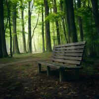 AI generated Lonely wooden bench invites contemplation in a serene setting For Social Media Post Size photo