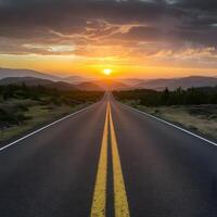 AI generated Asphalt road basks in sunrises warm glow For Social Media Post Size photo