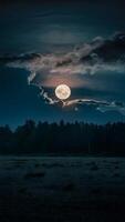 AI generated Full moon peeks through dark clouds, casting an eerie glow Vertical Mobile Wallpaper photo