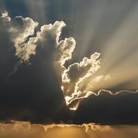 AI generated Sunlights radiant rays filter through dramatic cloud formations For Social Media Post Size photo