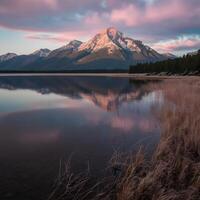 AI generated North shore of Mono Lake bathed in ethereal sunrise glow For Social Media Post Size photo