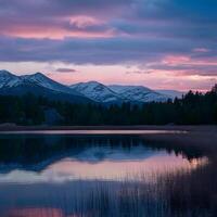 AI generated Twilights beauty captured in serene sky lake juxtaposition For Social Media Post Size photo