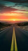 AI generated Asphalt road basks in sunrises warm glow Vertical Mobile Wallpaper photo