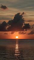 AI generated Photo Dramatic sunset scene unfolds over sea, adorned with billowing clouds Vertical Mobile Wallpaper