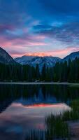 AI generated Twilights beauty captured in serene sky lake juxtaposition Vertical Mobile Wallpaper photo