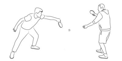 Single silhouettes of tennis players with racket and ball, line art, isolated vector