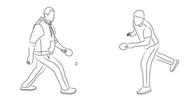 Single silhouettes of tennis players with racket and ball, line art, isolated vector