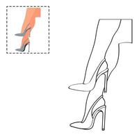 Children's coloring book for girls. Female legs in a pose. Shoes stilettos, high heels vector