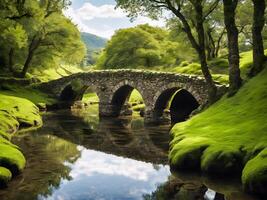 AI generated Stone bridge over a stream photo