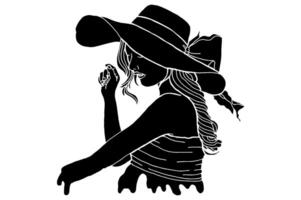 Beautiful Woman Using Beach Hat In Summer Silhouette Vector