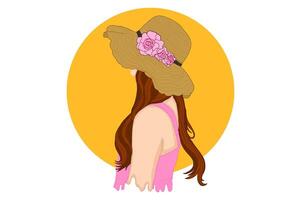 Beautiful Woman Using Beach Hat In Summer Vector