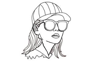 Set Of Summer Theme Woman Wearing Sunglasses Line Art Vector