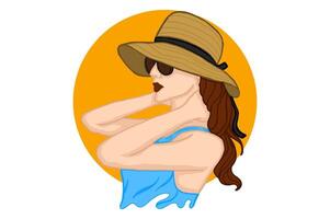 Beautiful Woman Using Beach Hat In Summer Vector