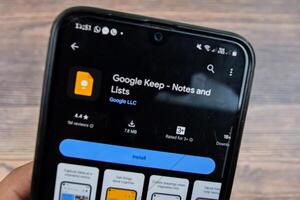 Google Keep - Notes and Lists application on Smartphone screen. Google Keep is a freeware web browser developed by Google LLC. Bekasi, Indonesia, April 3, 2024 photo