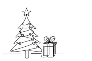 AI generated ne Continuous black line art drawing of Merry Christmas tree. Hand drawn of Santa Claus outline doodle vector illustration