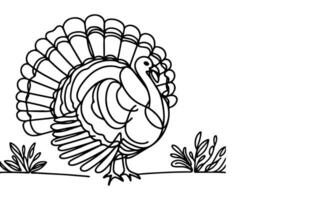 AI generated Continuous one line art drawing turkey cartoon outline doodle linear thanksgiving concept vector on white background