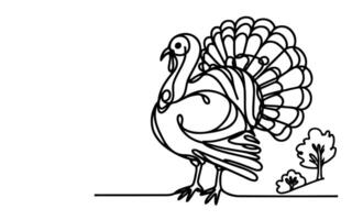 AI generated Continuous one line art drawing turkey cartoon outline doodle linear thanksgiving concept vector on white background