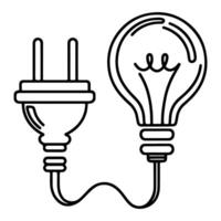 AI generated Continuous one line drawing Electric plug and Electricity light sign icon outline doodle vector illustration on white background