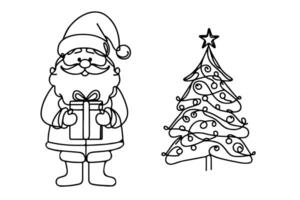 AI generated ne Continuous black line art drawing of Merry Christmas tree. Hand drawn of Santa Claus outline doodle vector illustration