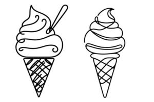 AI generated Continuous one black line drawing of ice cream icon outline doodle summer concept vector illustration on white background