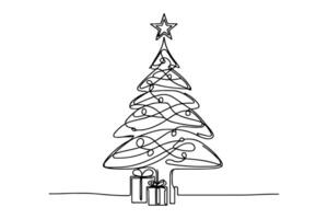 AI generated ne Continuous black line art drawing of Merry Christmas tree. Hand drawn of Santa Claus outline doodle vector illustration