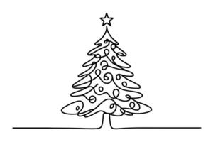 AI generated ne Continuous black line art drawing of Merry Christmas tree. Hand drawn of Santa Claus outline doodle vector illustration