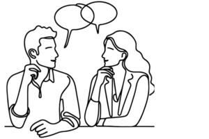 AI generated Continuous one line drawing two young people are talking with speech bubbles outline doodle vector illustration