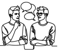 AI generated Continuous one line drawing two young people are talking with speech bubbles outline doodle vector illustration