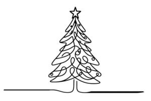 AI generated ne Continuous black line art drawing of Merry Christmas tree. Hand drawn of Santa Claus outline doodle vector illustration