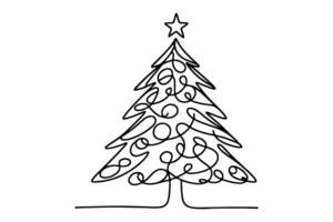 AI generated ne Continuous black line art drawing of Merry Christmas tree. Hand drawn of Santa Claus outline doodle vector illustration