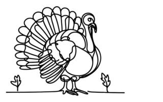 AI generated Continuous one line art drawing turkey cartoon outline doodle linear thanksgiving concept vector on white background