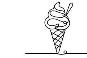 AI generated Continuous one black line drawing of ice cream icon outline doodle summer concept vector illustration on white background