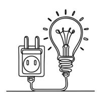 AI generated Continuous one line drawing Electric plug and Electricity light sign icon outline doodle vector illustration on white background