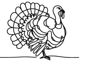 AI generated Continuous one line art drawing turkey cartoon outline doodle linear thanksgiving concept vector on white background