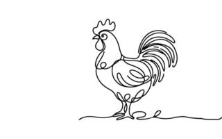 AI generated Continuous one line drawing chicken or hen outline doodle linear vector on white background